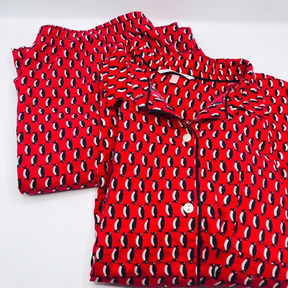 Victoria's Secret Penguin Patterned  Cotton Pajama Set-Size: Medium